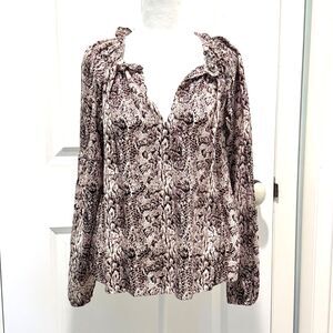 Marie Oliver 100% silk medium brown snakeskin blouse
